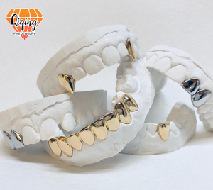 Grillz dentaire Hip Hop <span class=keywords><strong>en</strong></span> <span class=keywords><strong>argent</strong></span> sterling S925 plaqué or, style croc de vampire, uni et massif - Product Image 1