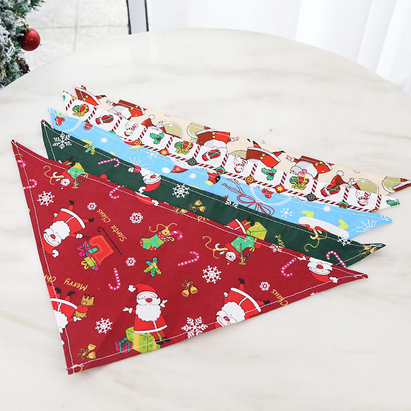 Dog Christmas Cotton Printed Pet Scarf Dress Up Triangle Saliva Towel Cat Bib Decoration