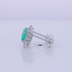 Starsgem 18K White Gold Lab Emerald Colombian Color Oval 4x6mm with Lab Diamond <b>halo</b> Stone Studs <b>Earring</b> Women <b>Earring</b> - Product Image 2