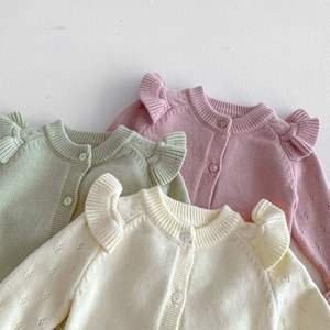 Sweet Baby Girls Primavera Otoño Ruffle Knit Set Botones Cardigans Pantalones acampanados Infant <span class=keywords><strong>Bebe</strong></span> Knitted Two Pieces - Product Image 4