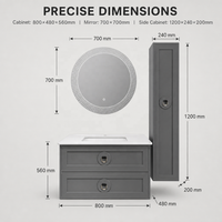 Ensemble de meubles de salle de bain suspendus modernes avec vasque en céramique, miroir LED intelligent et armoire latérale suspendue pour hôtel et maison (OEM)