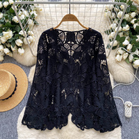 Blusas Vintage de manga larga de verano para mujer, camisas ahuecadas sólidas, Tops elegantes para mujer, ropa para mujer
