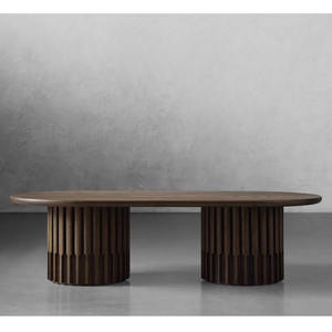 Nuevas Llegadas: Mesa de Centro Redonda de Madera Tallada Estilo Retro Antiguo para Sala de Estar con 2 Patas - Product Image 2