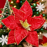 OEM-Lieferant Hochwertige Realistische Samt-Weihnachtsblume mit Goldenen Pailletten Wasserdicht Langlebig Modern