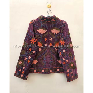 Indian Women's Boho Chic <b>Vintage</b> Style Regular Winter Jacket Trending Handmade Suzani Embroidery Velvet Quilted Autumn Cotton - Product Image 6