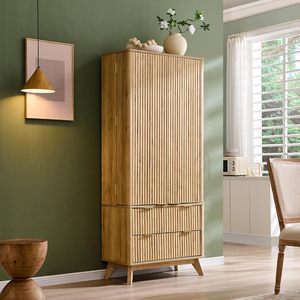 Armario de despensa estriado, aparador de cocina moderno de 72 "de alto, aparador de almacenamiento, 10 puertas, 2 cajones, armario de madera, fácil montaje, roble Natural - Product Image 1
