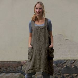 Tablier long en coton et lin pour femme, robe ample et confortable pour la maison, idéal pour le nettoyage et la cuisine - Product Image 6