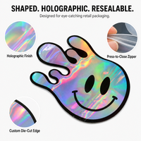 Sac en mylar découpé en feuille d'aluminium imprimé sur mesure pochette de support holographique de qualité alimentaire sac découpé réutilisable avec fermeture éclair