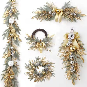 Premium Artificial Holiday Green Pine Xmas Tree Snow Golden <b>Door</b> Hanging <b>Christmas</b> <b>Wreath</b> <b>Christmas</b> Decorations - Product Image 1