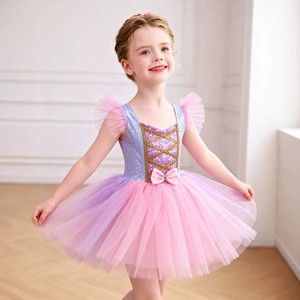 Vestido de Ballet para Niñas, Tutú Brillante de Princesa, Vestido de Baile con Mangas Abullonadas y Falda de Tul, Vestido para Actuaciones en Escenario - Product Image 1