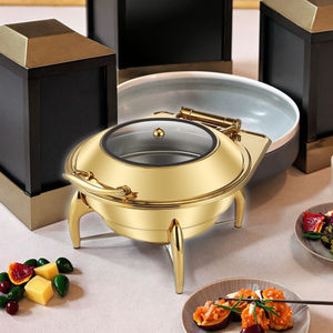 Réchaud Circulaire Hydraulique Doré Luxe 6 Litres, <span class=keywords><strong>en</strong></span> Acier Inoxydable, avec Couvercle <span class=keywords><strong>en</strong></span> Verre, pour Maintien au Chaud des Aliments, Idéal Mariage, Fête, Hôtel, Restaurant - Product Image 2
