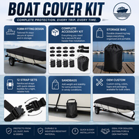 Kit de bâche de protection robuste noire pour bateau Jon, kit d'accessoires complet, résistant aux intempéries pour remorquage, amarrage et stockage en cour