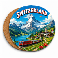 Sous-verre en MDF personnalisé avec scène hivernale de Noël en Suisse, motif Matterhorn, souvenir de voyage alpin, pour tasses et verres