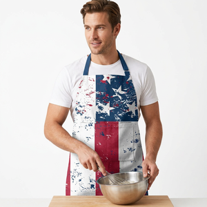 ผ้ากันเปื้อนครัวพิมพ์ลายธงชาติอเมริกันพร้อมสายรัดสีแดง - ผ้ากันเปื้อนเชฟมืออาชีพ ผ้ากันเปื้อนพนักงานเสิร์ฟร้านอาหารบิสโทร - Product Image 2