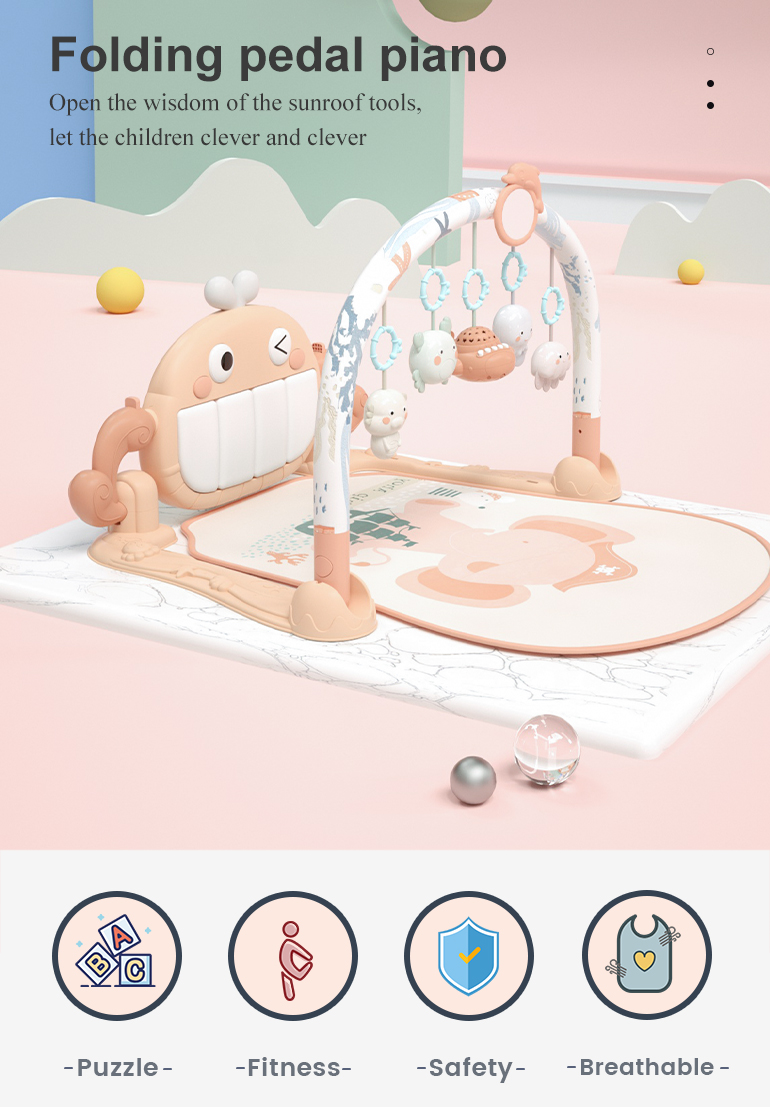 Soft infant fitness rack activity musical pedal keyboard piano gym play mat sleeping portable baby toy
