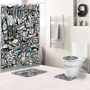 Abstract painting of New York city custom Printing Polyester Shower Curtain coordinate bathroom set
