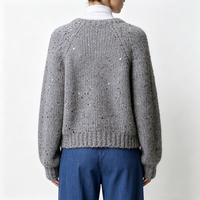 Pull en laine et cachemire mélangé pour femme, doublé, col rond, chaud, automne-hiver, grammage élevé, doux, coupe ample, couleur unie, tricot ajouré