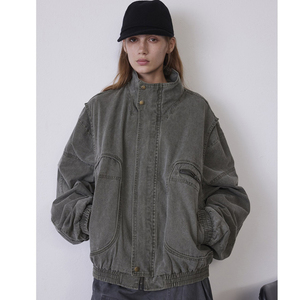 2025 Ladies High Street Blank Retro Vintage Work <strong>Jacket</strong> 100% Cotton Washed Zip up Heavy Canvas <strong>Chore</strong> <strong>Jacket</strong> - Product Image 4