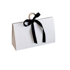 Luxury Shopping Paper <b>Bag</b> With Ribbon Handle Logo <b>Hot</b> Foiled Stamping Black Matt Paper <b>Bag</b> With Wood Ring and Ribbon Handle - Product Image 4