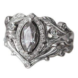 Anillo de circonita marquesa Xiyin de Yunnique, diseño de planta con pavé gris plateado, joyería de moda para fiestas - Product Image 5