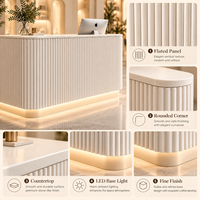 Comptoir de réception rectangulaire moderne personnalisé avec éclairage LED et panneau cannelé, idéal pour salon de beauté, commerce de détail, salle de sport, clinique