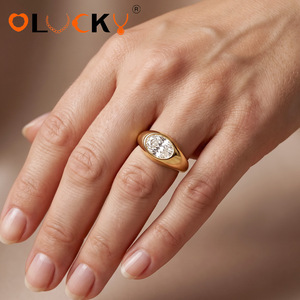 LUCKYJIU Custom Jewelry Waterproof 18K <strong>Gold</strong> Plated Stainless Steel Bezel Set Oval Cubic Zirconia <strong>Signet</strong> <strong>Ring</strong> for Women - Product Image 3