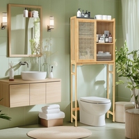 Unho Armoire de rangement pour toilettes: étagère de salle de bains en bambou au-dessus des toilettes Organisateur de salle de bains autoportant avec 4 étages et une porte