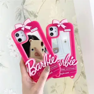 Luxury Girl Lovely Pink Mirror Barbie Cell Phone Case For Phone 14 13 12 11 Pro Max X XS 7 8 Plus Soft Silicone Protection Cover