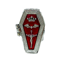 Bague rétro tendance, bijoux punk, croix cercueil rouge, anneaux ouvrables