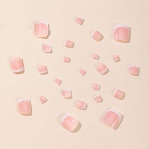 24 <span class=keywords><strong>faux</strong></span> <span class=keywords><strong>ongles</strong></span> de pieds carrés courts brillants à presser, style French, blancs, <span class=keywords><strong>en</strong></span> acrylique, couleur nude rose, couvrance totale pour femmes - Product Image 3