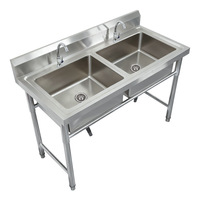 Wastafel Stainless Steel Ukuran Khusus Komersial Industri Buatan Tangan dengan Pengelasan, Wastafel Dapur Stainless Steel Double Bowl