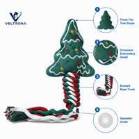 Jouet pour chien en peluche couineur en forme de sapin de Noël avec corde tressée, ornement de Noël interactif à mâcher pour animaux de compagnie, vente en gros