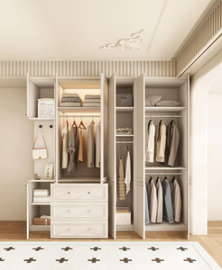 Armoire intégrée moderne sur mesure en MDF de style français avec <span class=keywords><strong>portes</strong></span> cintrées et tiroirs à fermeture douce pour chambre d'appartement et de villa - Product Image 4