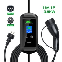 Pengisi Daya Portabel Cerdas Kendaraan Listrik EVSE 3.6KW 16A 1P Tipe APP Tipe 2 GBT Tipe 1 IEC 62196 SAE J1772 Baru