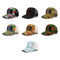 Casquette Trucker Sportive 5 Panneaux Personnalisée à Sublimation Florale Tropicale Cactus, Dos en Maille Respirante, Patch Brodé, Casquette Snapback OEM
