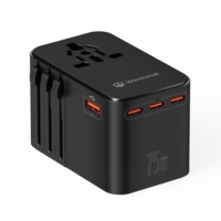 Adaptateur de voyage universel Wontravel, prise multiple mondiale, type C PD75W QC3.0 pour ordinateur portable et appareil photo