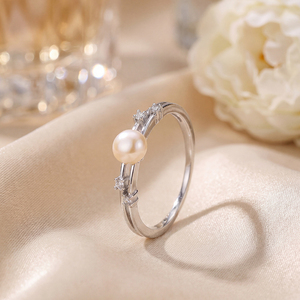 Anillo de Plata S925 con Perla de Agua Dulce, Doble Aro y Circonita Cúbica, un Elegante Diseño de Joyería para Mujer - Product Image 4