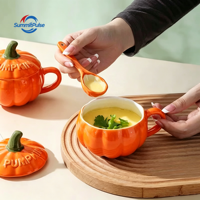 Mug en céramique créatif et personnalisé, style bohème, en forme de citrouille de Noël, sans cuillère, pour cadeaux d'affaires, avec couvercle