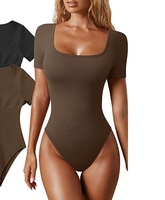 Combinaison moulante pour femme, écologique, respirante, séchage rapide, col carré, manches courtes, polyester/nylon, longueur midi, pour l'été