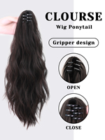 Griffe d'extension de queue de cheval noire pour femmes pièce de cheveux bouclés 18 "extensions de cheveux de queue de poney synthétiques longues ondulées ondulées résistantes à la chaleur