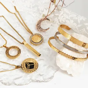 Custom Gold Islamic Necklace Jewelry Muslim Stainless Steel Engraved Bracelet Islamic Arabic Bangle Women Ayatul Kursi Cuff HOT