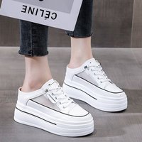 Nouvelles sandales d'été sportives à enfiler pour femme, avec semelle épaisse en maille et caoutchouc, pour l'extérieur, rehaussées de 8 cm, sans talon, blanches