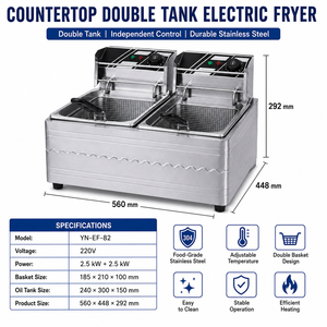 High Efficiency 5KW Double Tank Electric Deep Fryer YN-EF-82 Stainless Steel Countertop Fryer for Restaurant Fast Food Shop - Product Image 3