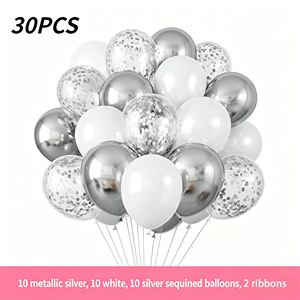 Set de Globos de Látex Metálicos de 10 Pulgadas con Cinta para Decoración de Fiestas de Cumpleaños Infantiles, Bodas, Temática de Sirena, Arcoíris, Plateado, Minimalista - Product Image 1