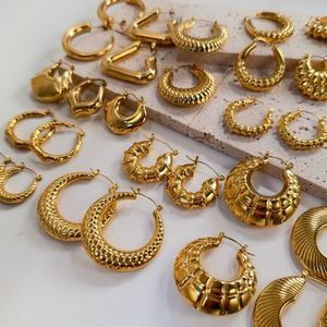 Set de Aretes de <span class=keywords><strong>Aro</strong></span> Gruesos de Acero Inoxidable con Baño de Oro PVD de 18K de Alta Calidad Para Mujer, Joyería de Moda Impermeable y Que No Se Deslustra - Product Image 2