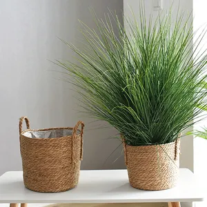 Amazon hot sale Handmade Woven Rattan Seagrass Tote Belly Basket,Boho baksets Planter Pots Cover outdoor Decorative