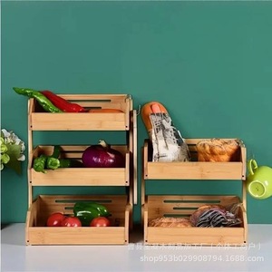 Wooden Storage Rack 30x21x26.5cm 3 Tier Stackable <b>Kitchen</b> Fruit Vegetable Draining Rack - Product Image 2