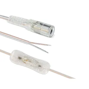 2m 5521透明直流电缆5.5 * 2.1毫米母至双芯线直流电缆，带304按钮开关透明电缆