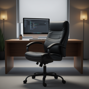 Ergonomic Executive <b>Office</b> <b>Chair</b> Black PU Swivel Design Solid Back Metal Base Fixed Armrests - Product Image 2