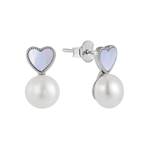 Gümüş inci küpeler kadın beyaz inci kalp şeklinde kabuk tasarım küpe Moissanite küpe ile özelleştirilebilir - Product Image 1